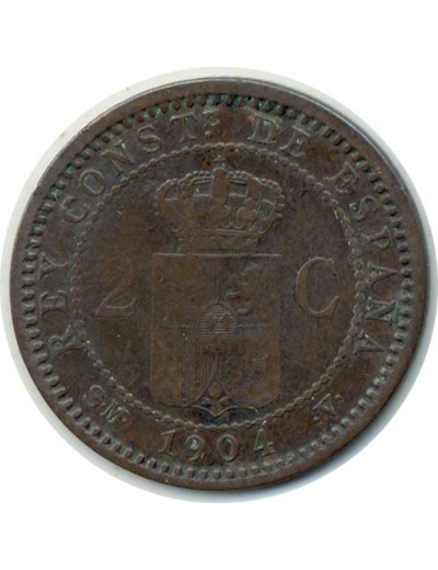 ESPAGNE 2 CENTIMOS 1904 SMV ALFONSO XIII TB+ (W722)