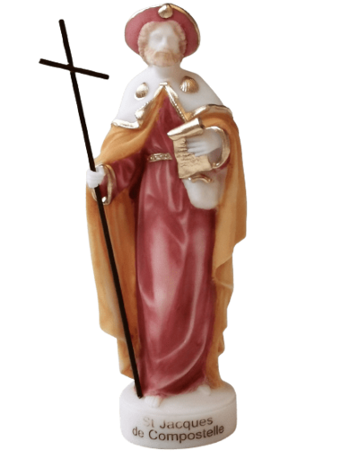 St Jacques de Compostelle - Statue en albâtre 17cm - Couleur