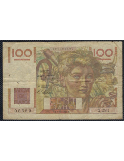 FRANCE 100 FRANCS JEUNE PAYSAN 2-12-1948 Q.281 TB+