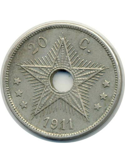 CONGO BELGE 20 CENTS 1911 TTB (W19)