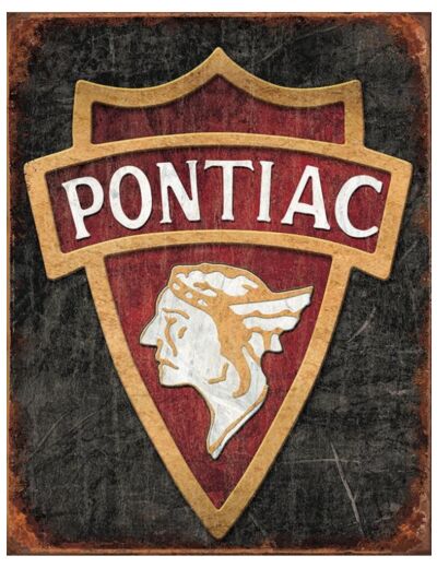 Plaque métal Pontiac - logo - 31,5 x 40 cm.