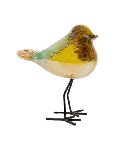 Décoration oiseau verre métal jaune 13x8x15cm