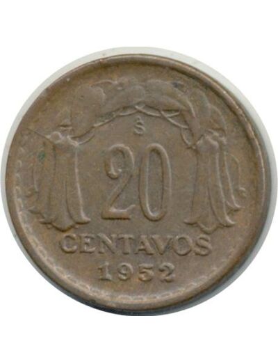 CHILI 20 CENTAVOS 1952 TTB+ (W177)