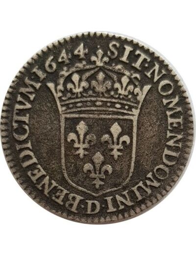 LOUIS XIV (1643-1715) 1/12 ECU MECHE COURTE 1644 D (Lyon) TB+