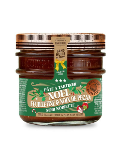 Pâte à Tartiner Noir Noël Feuilletine Eclats de Noix de Pécan