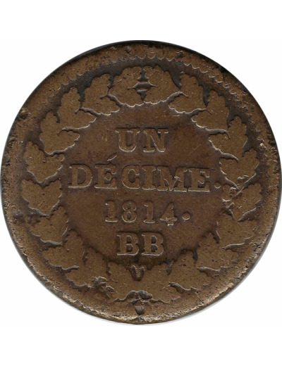 FRANCE 1 DECIME NAPOLEON 1er 1814 BB (G195b) TB+