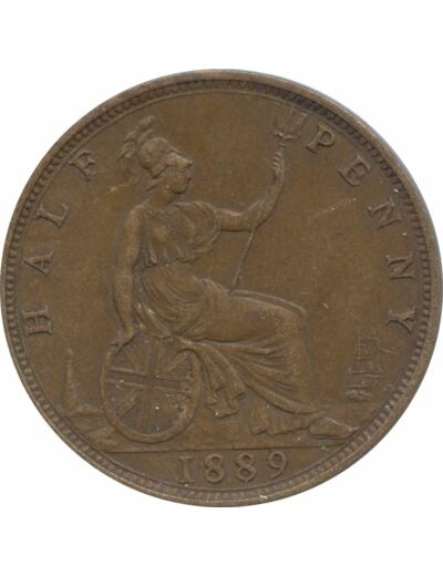 GRANDE BRETAGNE 1/2 PENNY VICTORIA 1889 TTB