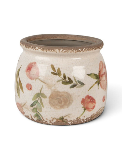 Pot de fleurs intérieur céramique beige rose 13x16x16cm