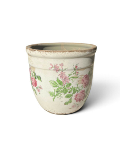 Pot de fleurs rond céramique beige rose 12x11cm