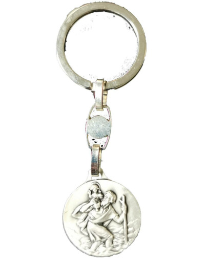 Porte-clef en métal argenté 26mm - SAINT CHRISTOPHE