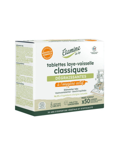 50 Tablettes lave vaisselle dégraissantes à l'oxygène actif