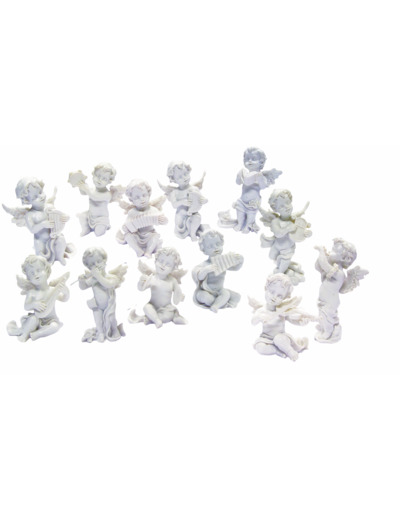 Ensemble de 12 Anges Musiciens en Résine Ht10X5cm