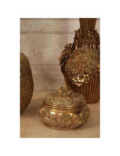 Boîte de rangement fleurs or 12x9x12cm