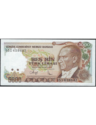 TURQUIE 5000 LIRA L.1970 (1990) Série G51 NEUF (W198)