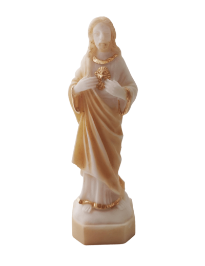 Sacré-Coeur de Jésus- Statue en albâtre 13cm -Beige et Or