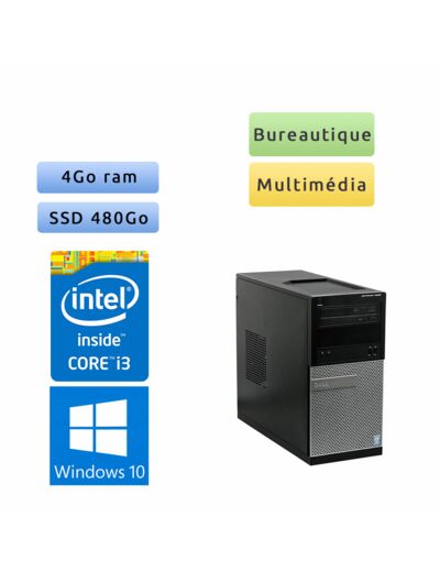 Dell Optiplex 3020 MT - Windows 10 - i3 4Go 480Go SSD - Ordinateur Tour Bureautique PC