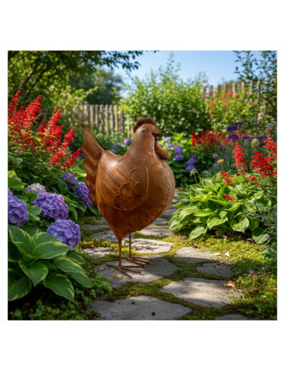 Statuette poule fer rouille 14x7x20cm