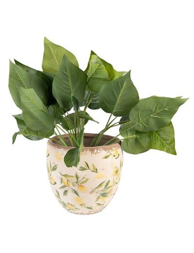 Pot de fleurs citron jaune céramique beige 19x19cm
