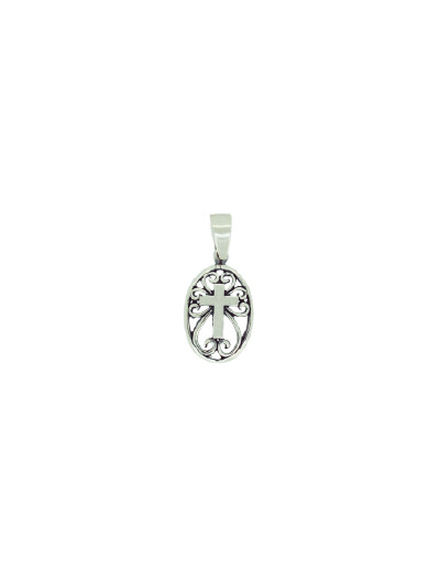 Pendentif en Argent 925 - OVALE 15x22mm Croix