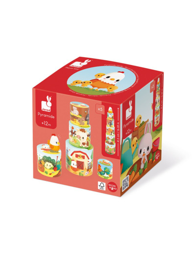 Janod - Ma Première Pyramide - Animaux de la Ferme - Jouet d'Éveil -