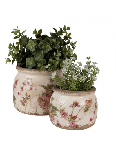 Pot céramique fleurs beige rose 16x16x13cm
