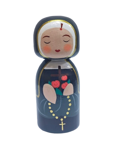 Statue Sainte Rita en bois tourné hauteur 10cm + Boîte