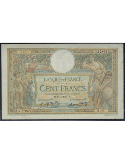 FRANCE 100 FRANCS MERSON sans LOM 17-5-1927 N.17868 TTB (F24/06)