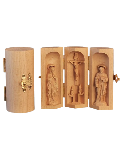 Triptyque en bois massif (Hêtre) - Ht 8cm - ND de Lourdes/ST Joseph