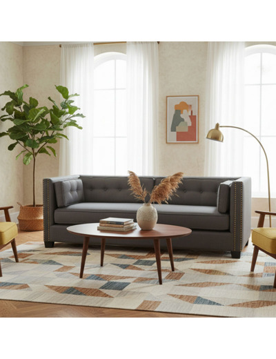 Canapé lin noir 3 places Edouard 209x92x79cm