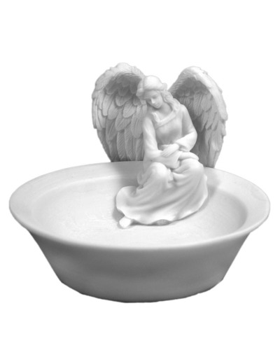 Ange Bénitier - Statue en albâtre 9x13cm - Blanc