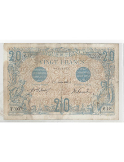 FRANCE 20 FRANCS BLEU 21-1-1913 T.3937 TB+