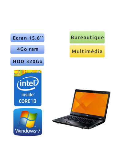 Toshiba Tecra A11 - Windows 7 - i3 4Go 320 Go - Webcam  - 15.6 - Ordinateur Portable