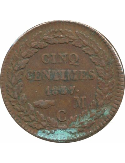 MONACO 5 CENTIMES 1837 MC TB+ N2