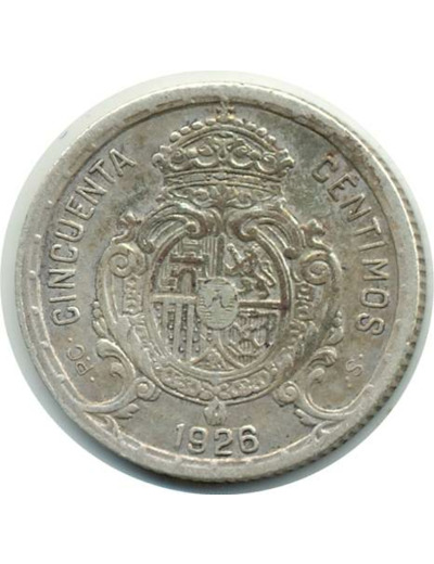 ESPAGNE 50 CENTIMOS 1926 PCS ALFONSO XIII TTB+ (W741)