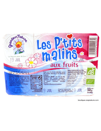 Les P'tits Malins aux Fruits Bio 6x60g