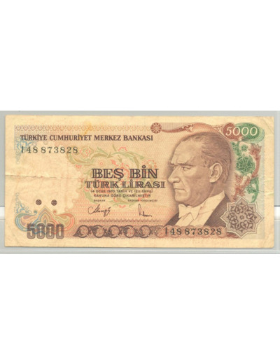 TURQUIE 5000 LIRA NON DATE (1990) SERIE I48 TTB+