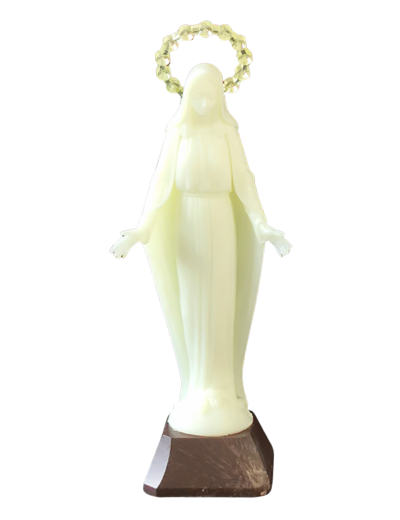 Statue en plastique phosphorecent 14cm + Socle - Vierge Mircaleuse