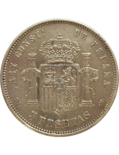 ESPAGNE 5 PESETAS 1888 (88) MPM ALFONSO XIII TTB (W689)