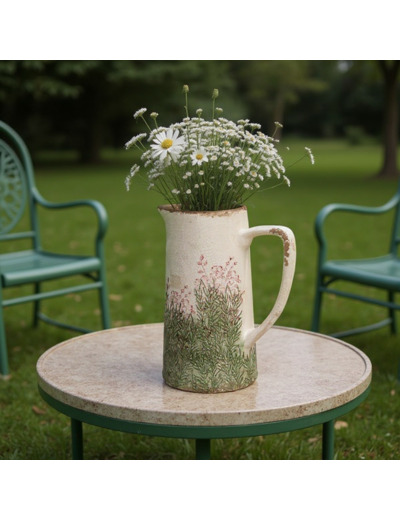 Pichet décoratif céramique baies feuillage 21x14x26cm