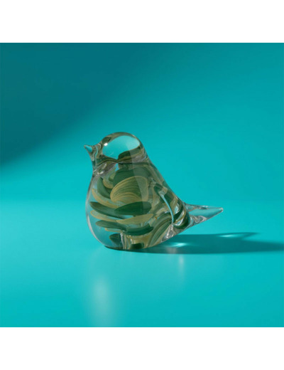 Presse Papier Moineau Serin Vert Verre 12x7x9cm
