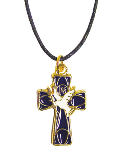 Croix pendentif en Email 3x2cm - COLOMBE BLEU