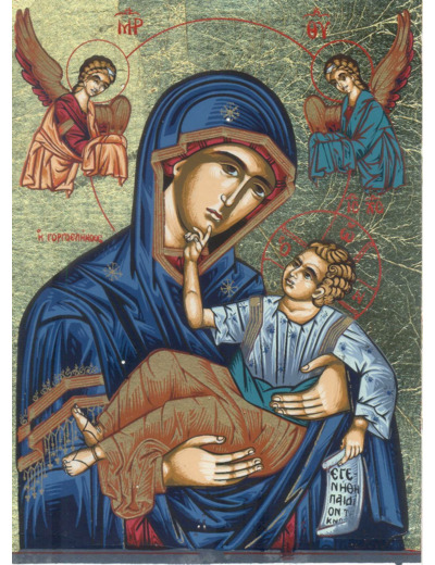 Icône sérigraphiée MDF- 9 x12 cm- PLEINE DE GRÂCE bleue