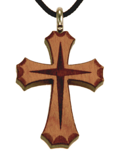 Croix en Bois d'Erable Vernis 2,8cm avec Cordon - 2 TONS