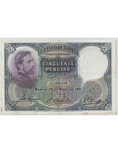 ESPAGNE 50 PESETAS 25/04/1931 TTB+