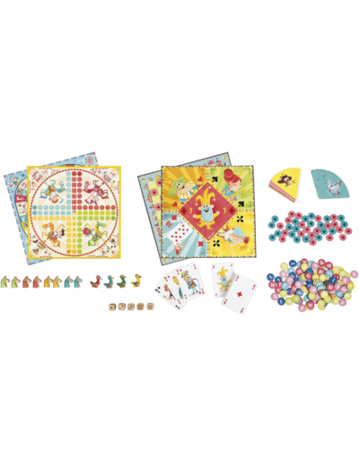 Janod - Coffret Multi-Jeux Carrousel - Jeux de Société Classiques -