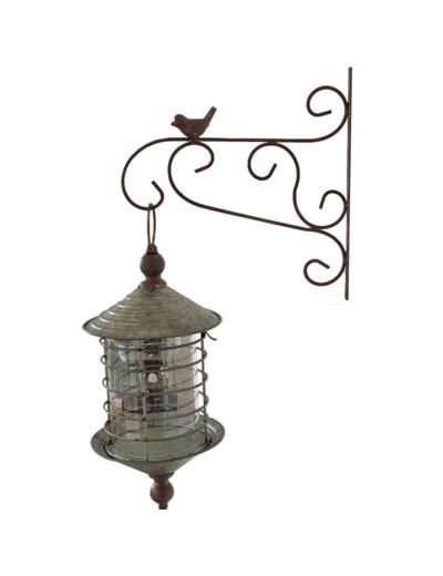 Ensemble potence lanterne Oiseau fer 57x35cm