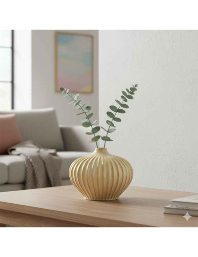 Vase décoratif céramique beige texturé 25x14x20cm