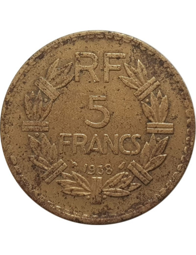 FRANCE 5 FRANCS LAVRILLIER Bronze-Alu 1938 TB+ G761 N2