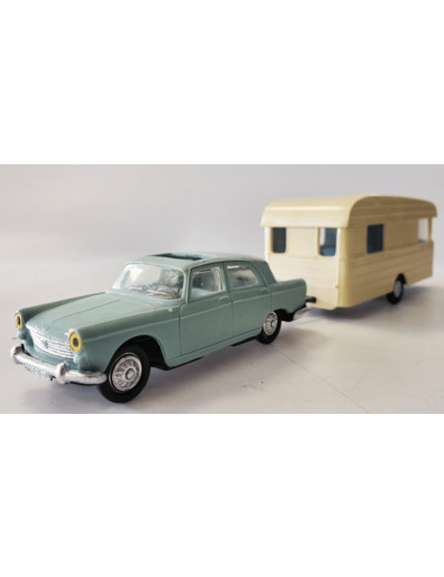 PEUGEOT 404 BLEU ET CARAVANE DIGUE NOREV PLASTIQUE 1/43 SANS BOITE