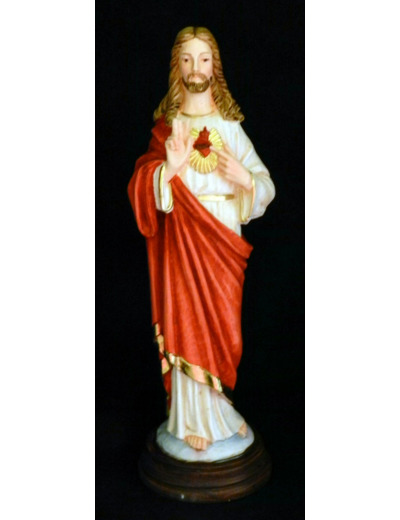 Sacré-Coeur de Jésus 25cm résine polychrome PEINTE MAIN